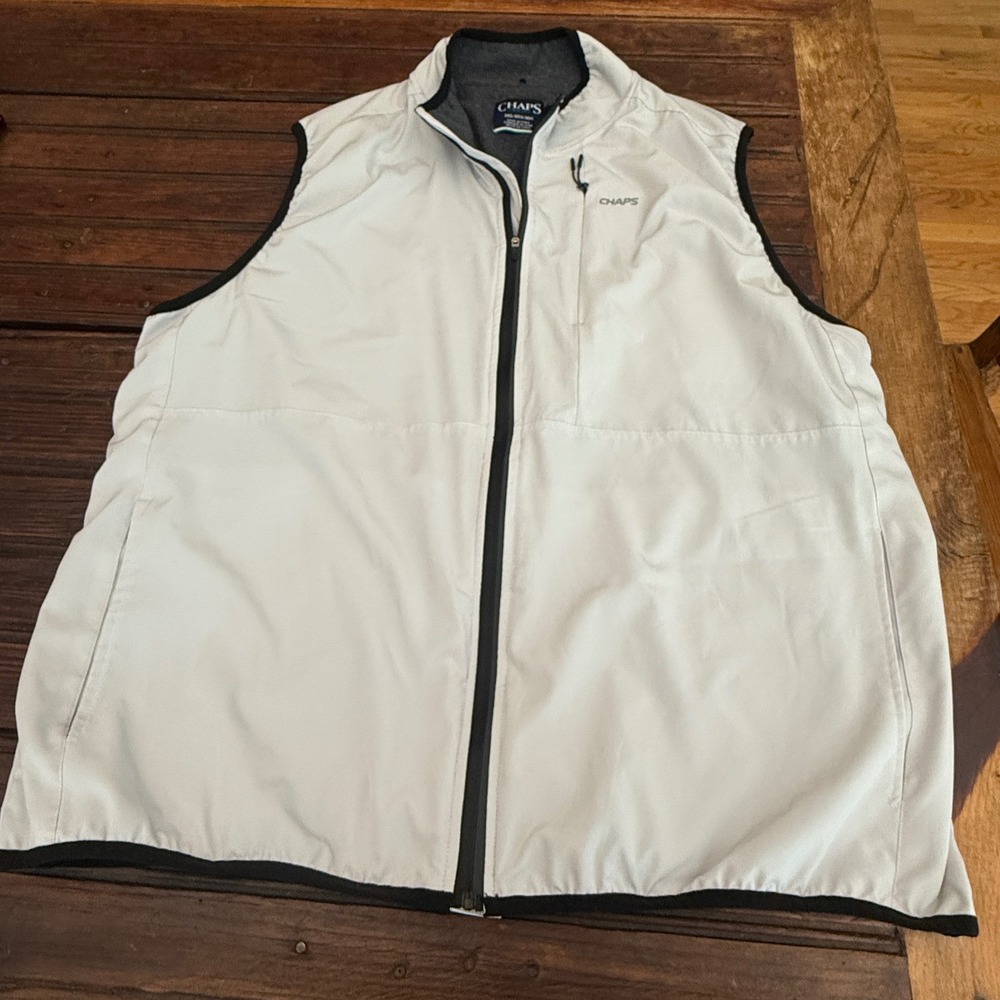 Chaps Golf Mens 3XL Full Zip Vest Light Gray Waffle Knit Lining Pocket Mock Neck